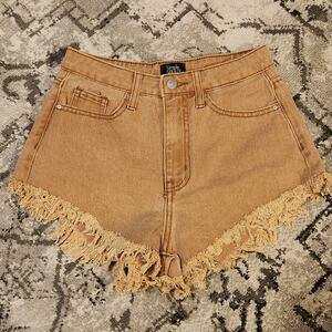 Simple Society Size 1 / 25 Tan Frayed Denim Shorts